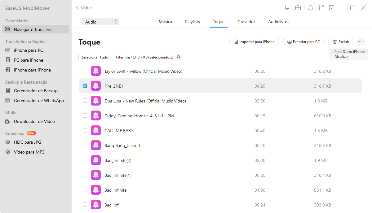 escolha o dispositivo para transferir para