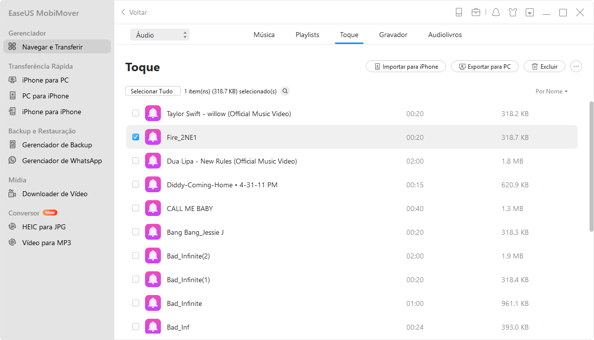 selecione categorias para transferir