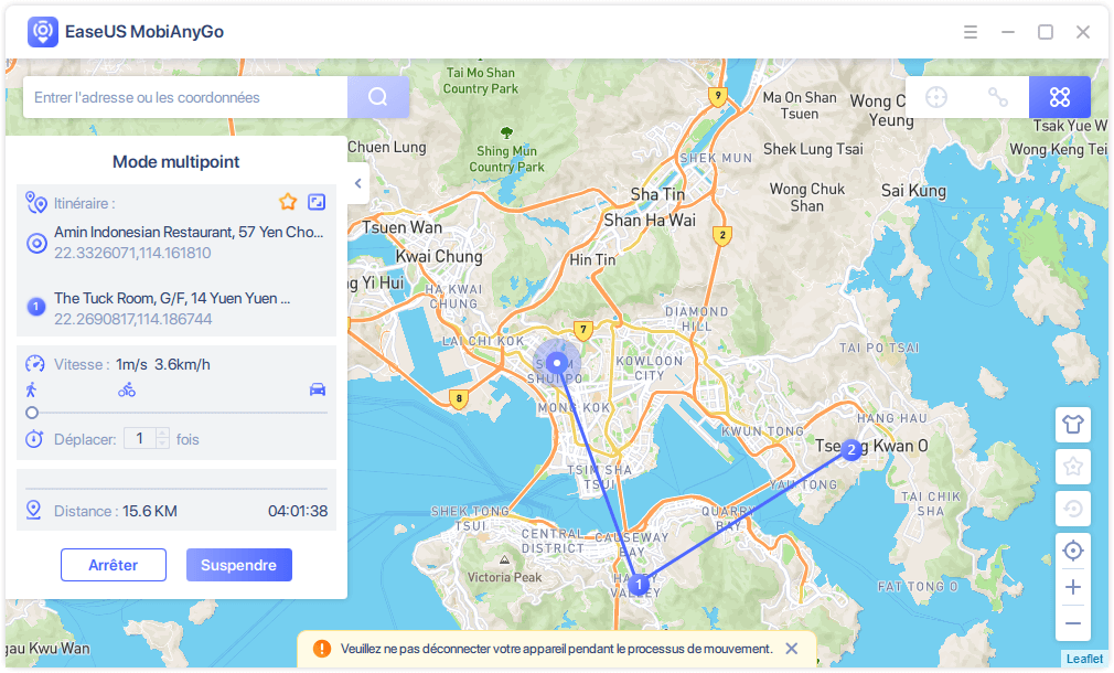 Cliquez sur le bouton 'Déplacer' pour commencer
