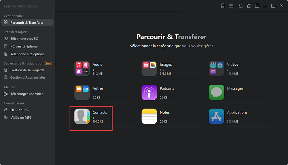 Sélectionnez la catégorie