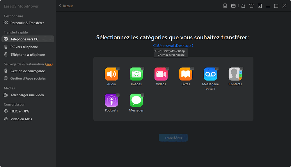 sélectionner des fichiers et définir un chemin personnalisé