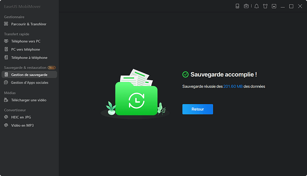 sauvegarder l'iPhone sur le PC avec succès
