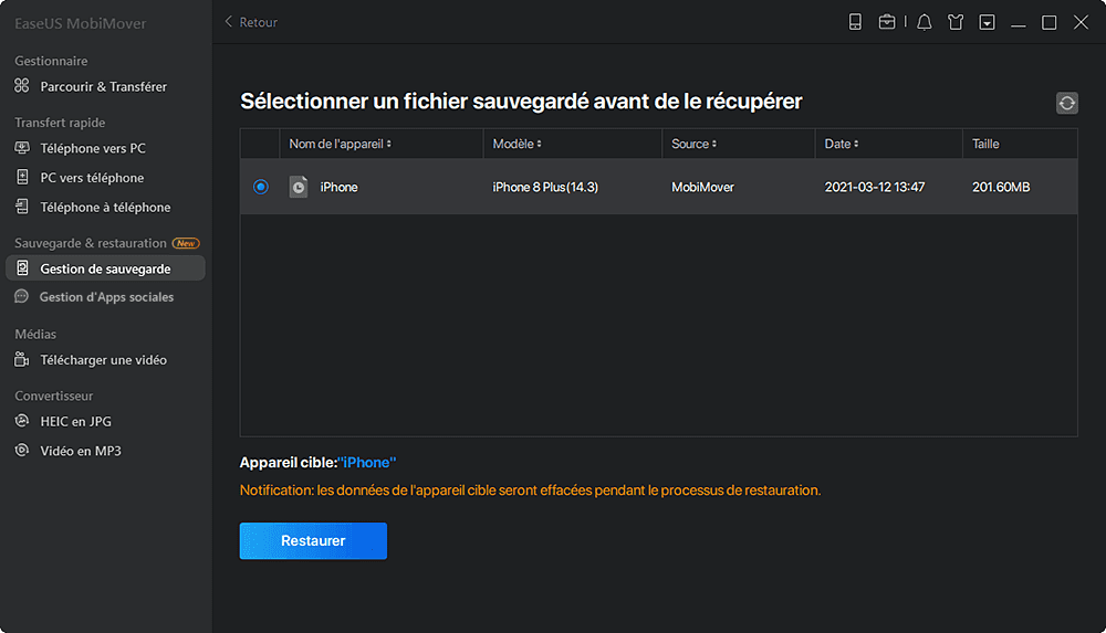 comment restaurer un iPhone à partir d'une sauvegarde - étape 2