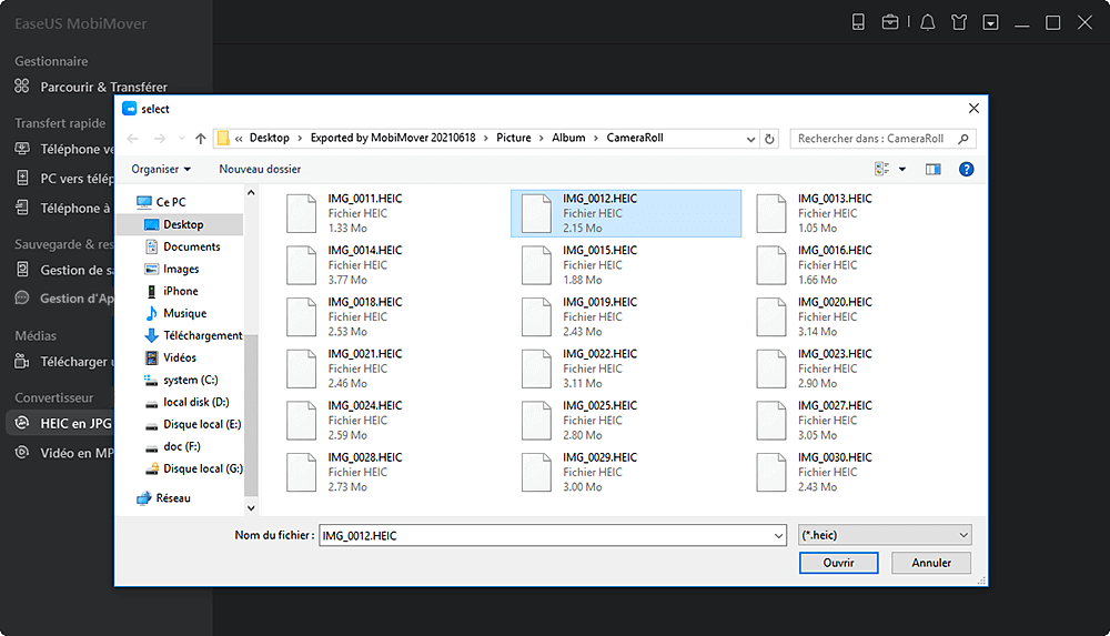 Ajouter des photos HEIC à EaseUS MobiMover depuis un PC