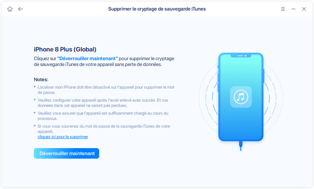 Supprimer le cryptage de la sauvegarde iTunes - Étape 2