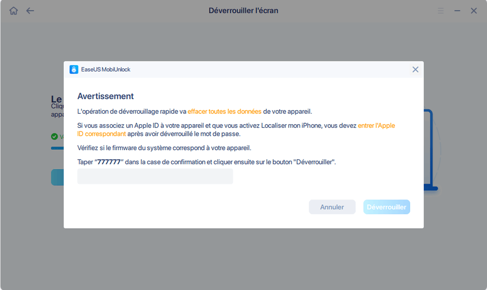 Déverrouiller l'appareil