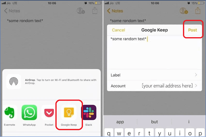 Tap the share icon to save them to Google Keep