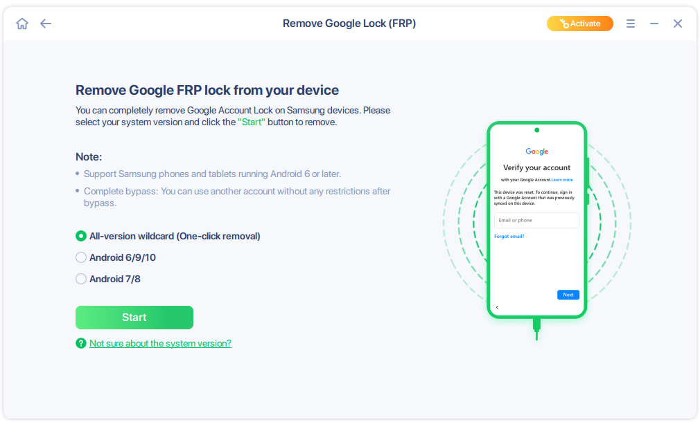 selecione Sart para ignorar o FRP agora