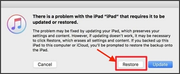 choose Restore option when iTunes displays a popup window