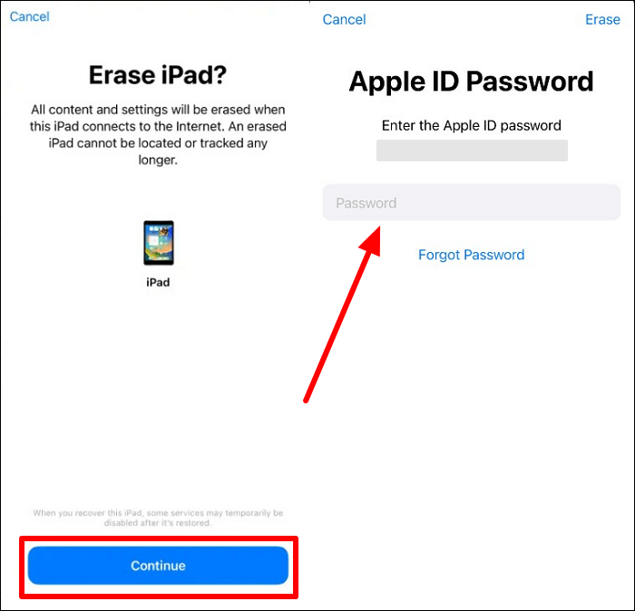 confirmer le processus d'effacement de l'iPad