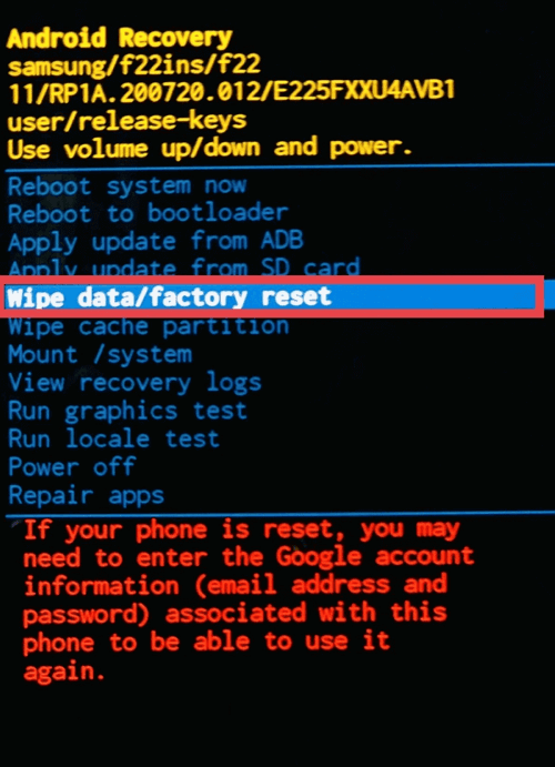 factory reset password for car android