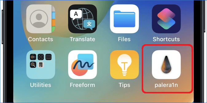 O aplicativo Palera1n é adicionado à tela inicial do iPhone