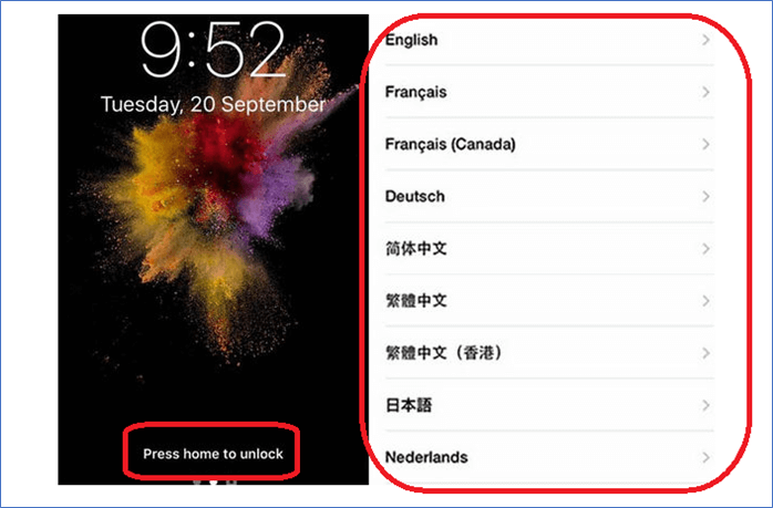 pressione Home para desbloquear a tela