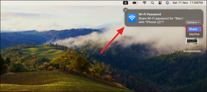 press the share button