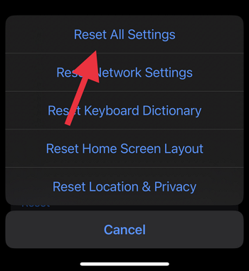 Option „Alle Einstellungen zurücksetzen“.