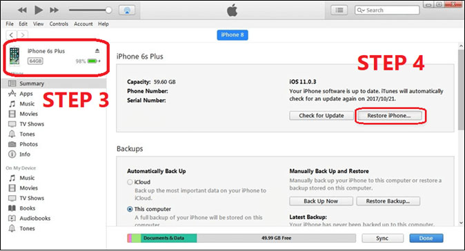 Wählen Sie die Schaltfläche „iPhone wiederherstellen“.