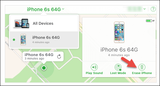 erase iphone via find my