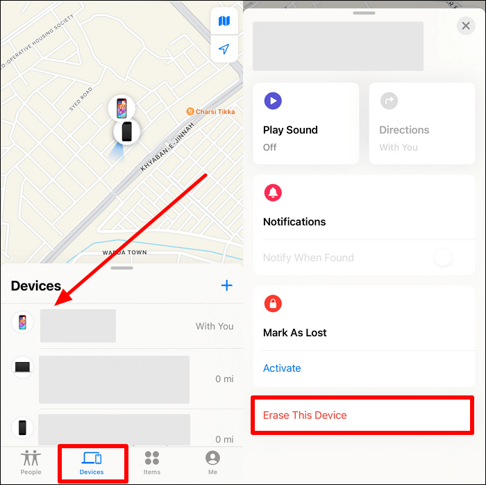 appuyez sur l'option effacer cet appareil