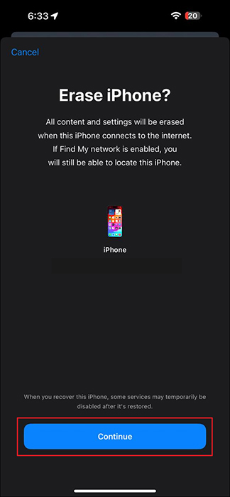 tap on continue button