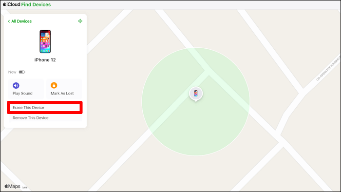 appuyez sur l'option effacer cet appareil
