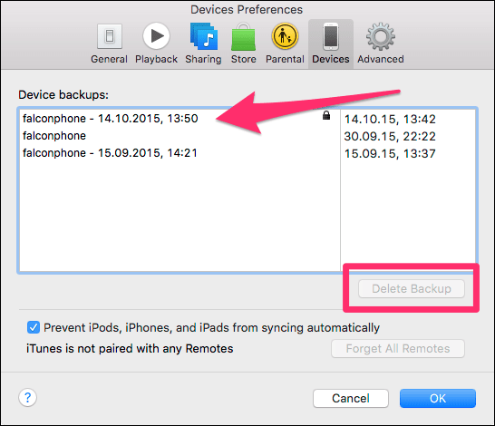 eliminare il vecchio backup