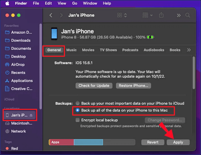 backup iPhone to Mac via Finder