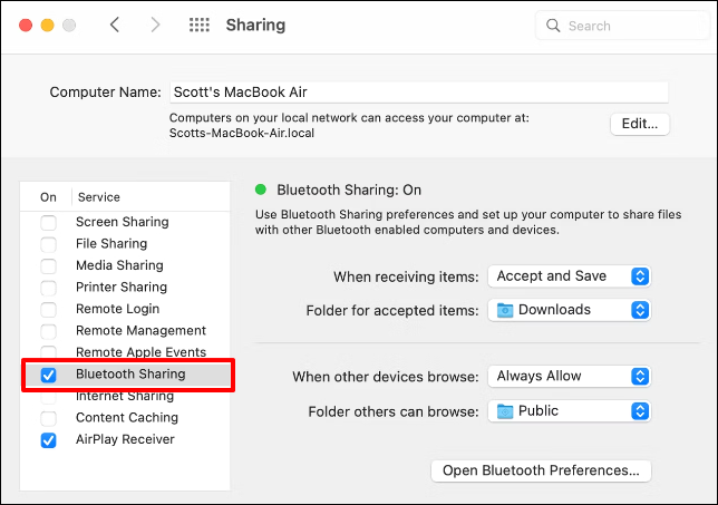 activar bluetooth Compartir