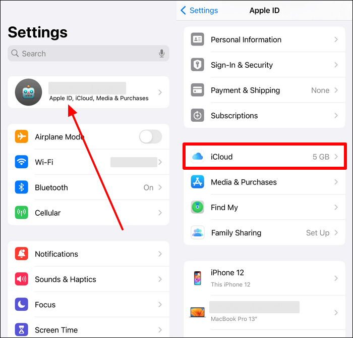 access the icloud settings