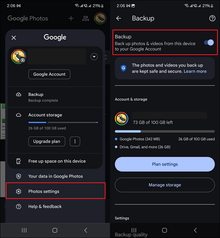 acesse as configurações de fotos