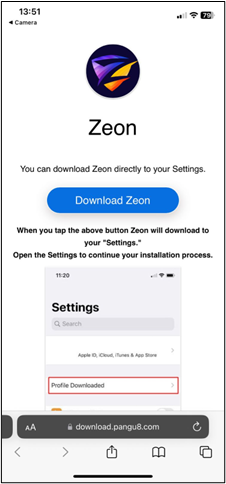 Accéder à Zeon dans les paramètres