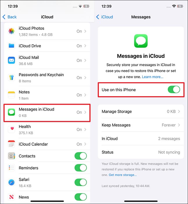 activate messages in icloud