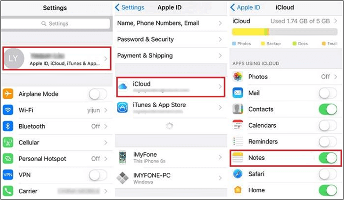 allow notes sync iphone