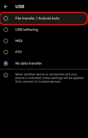 transfert de fichiers usb