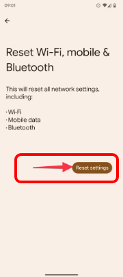 réinitialiser le wifi, le mobile et le Bluetooth