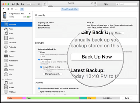 Back Up Now button in iTunes