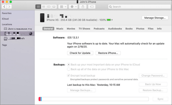 backup iPhone on Mac using Finder