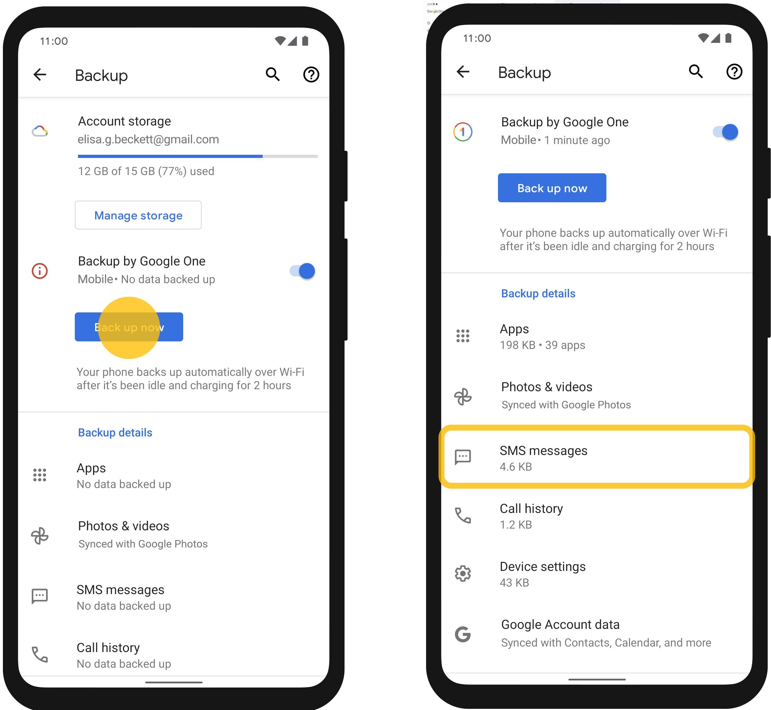 messages de sauvegarde google drive