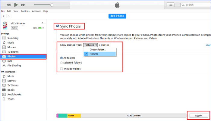 sync photos via iTunes