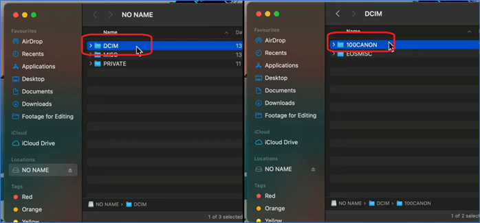 click Camera Folder/Camera Name