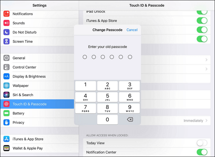 change passcode on ipad