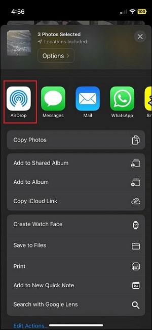 select AirDrop on your iPhone