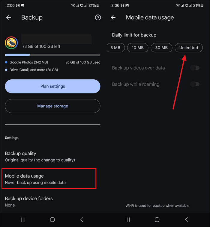 escolha a opção ilimitada