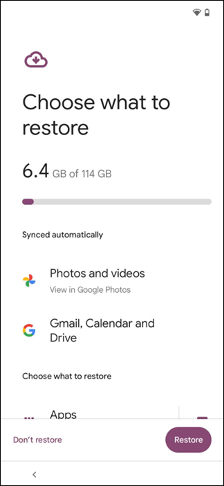 scegli cosa ripristinare