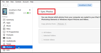 tap on Photos and click Sync Photos