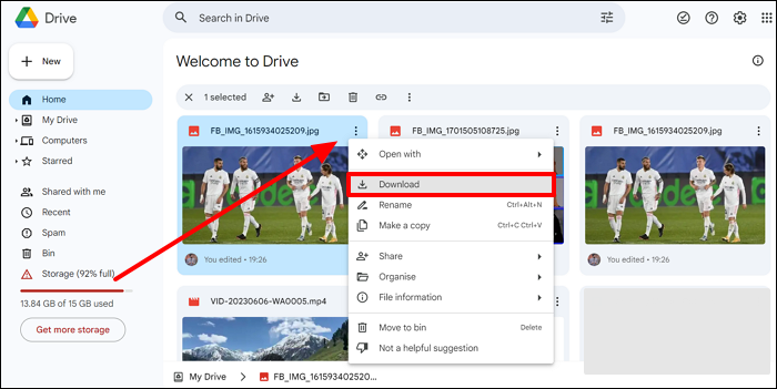 clicca sull'opzione di download