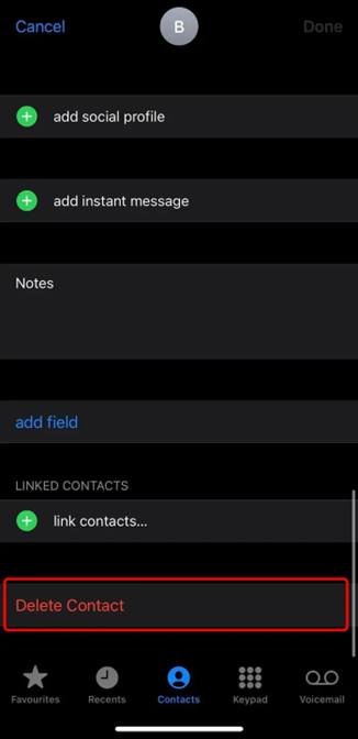 Excluir contato do iPhone