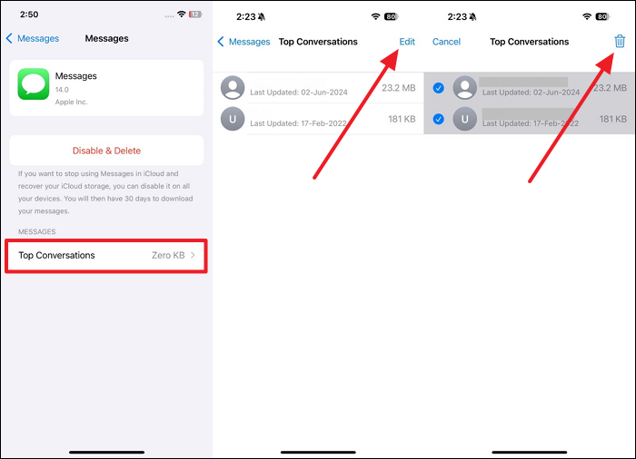 delete unwanted icloud conversations
