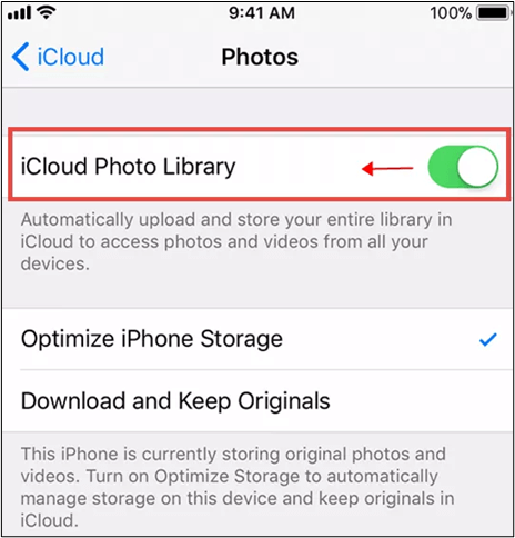 Disable iCloud photos