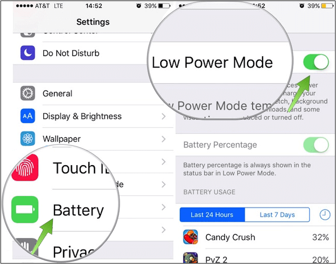 Disable lower power mode iPhone