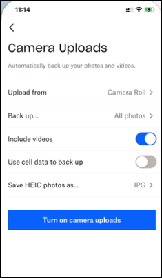 Téléchargements de caméra Dropbox